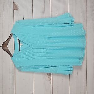 Charter Club Light Blue Swiss Dot Bell Sleeve Blouse - Size XS